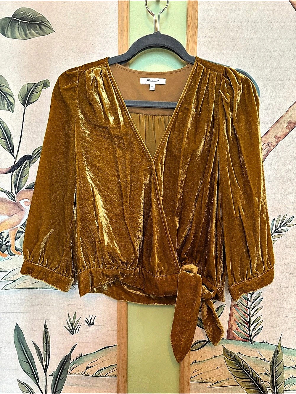 Madewell Velvet Wrap Top Blouse Brown XS